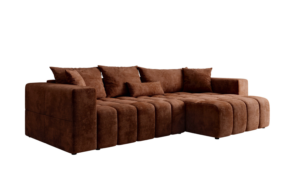 Designer corner sofa Momo with sleeping and folding function in Corduroy