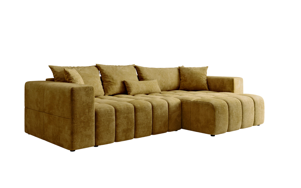 Designer corner sofa Momo with sleeping and folding function in Corduroy