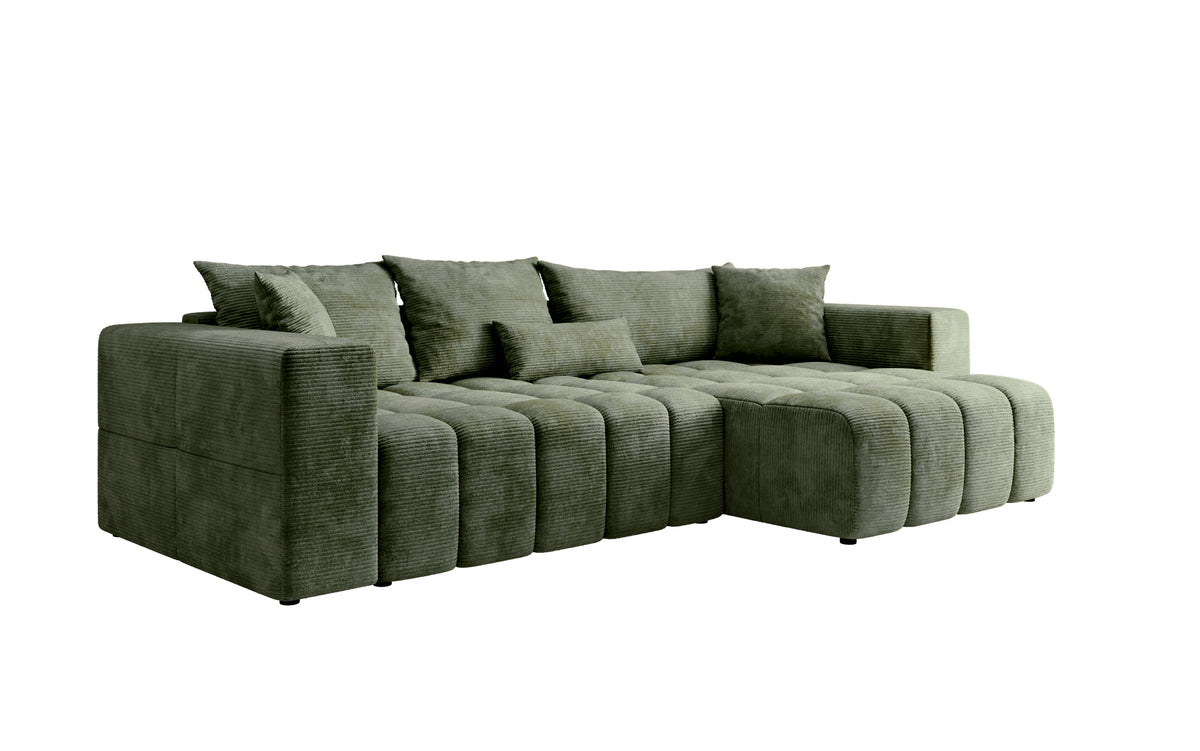 Designer corner sofa Momo with sleeping and folding function in Corduroy