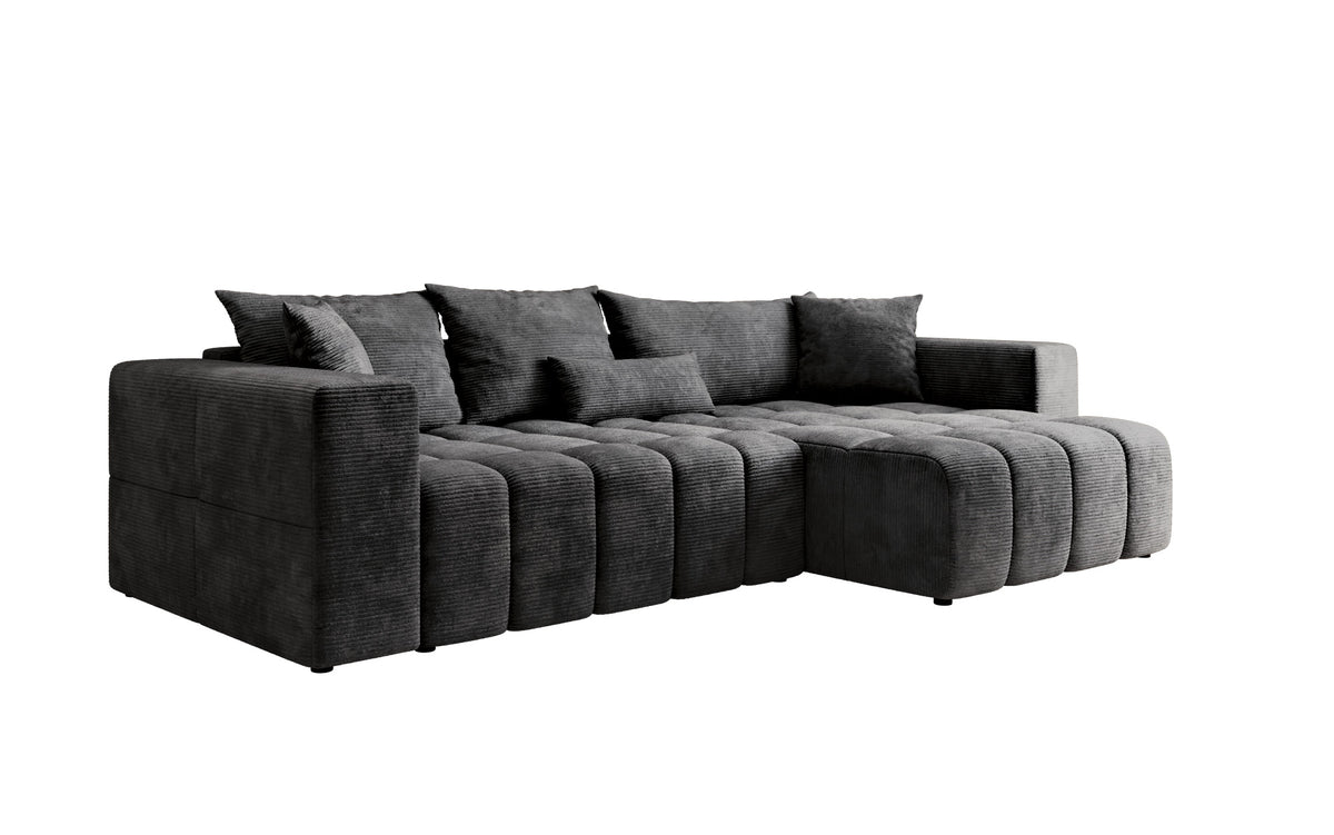 Designer corner sofa Momo with sleeping and folding function in Corduroy