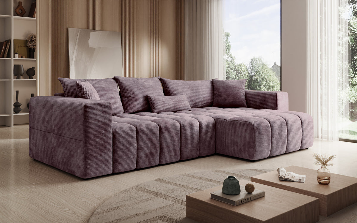 Designer corner sofa Momo with sleeping and folding function in Corduroy