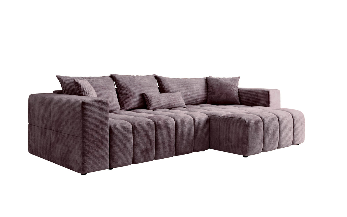Designer corner sofa Momo with sleeping and folding function in Corduroy