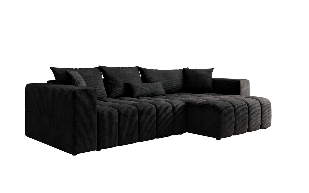 Designer corner sofa Momo with sleeping and folding function in Corduroy