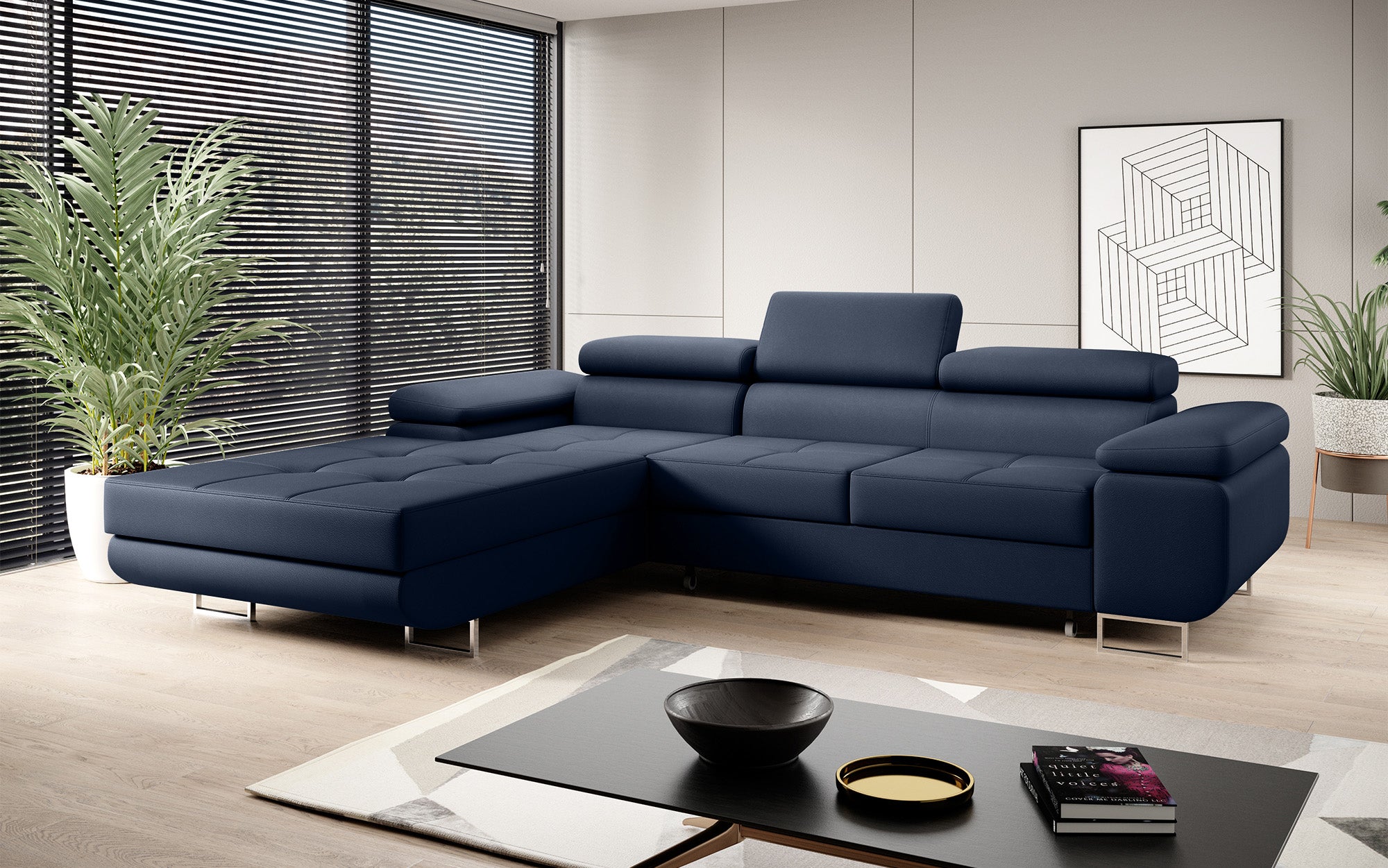 Designer sofa Calvera with sleep and folding function in faux leather