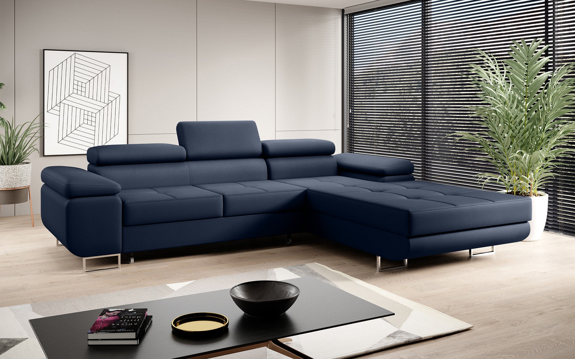 Designer sofa Calvera with sleep and folding function in faux leather