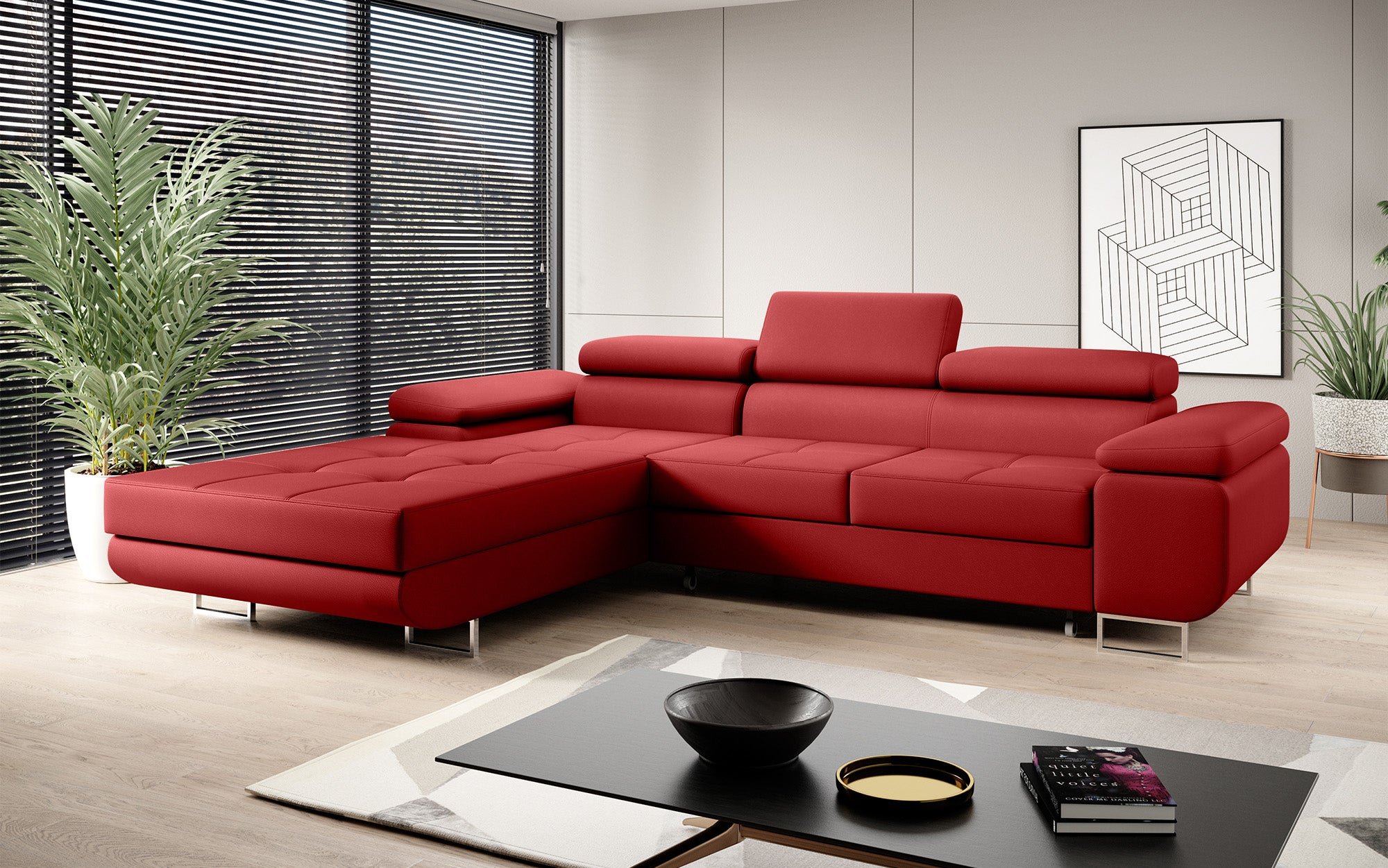 Designer sofa Calvera with sleep and folding function in faux leather