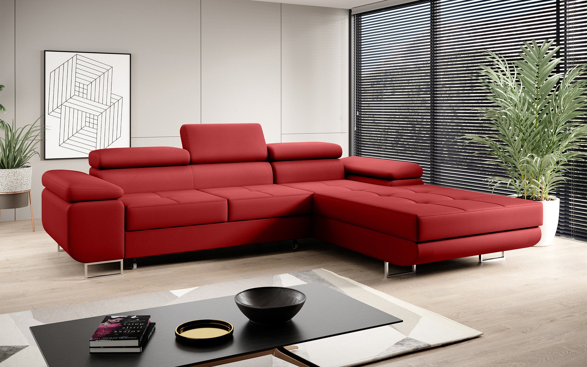 Designer sofa Calvera with sleep and folding function in faux leather