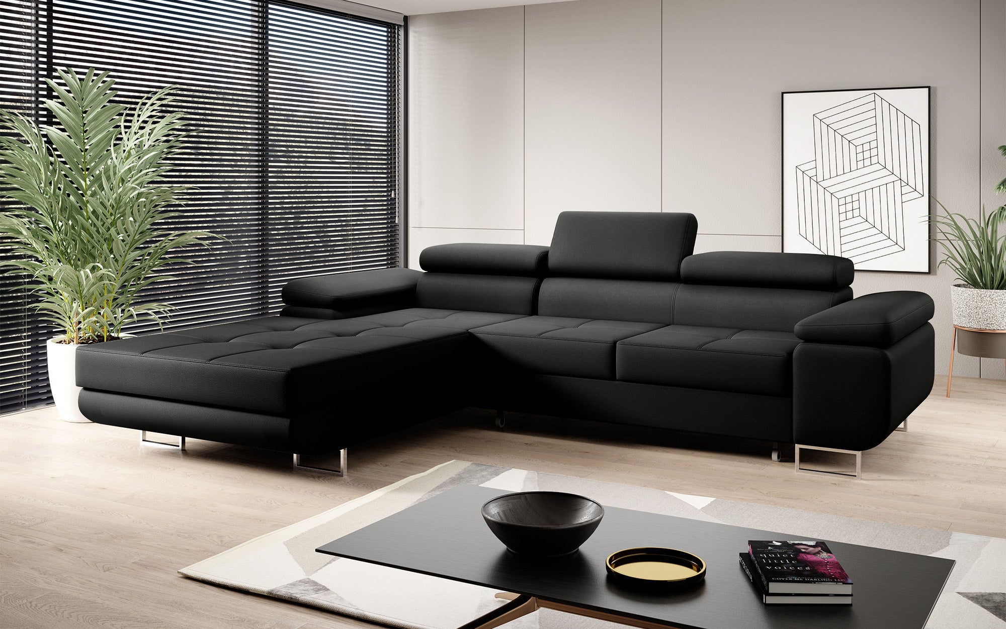 Designer sofa Calvera with sleep and folding function in faux leather