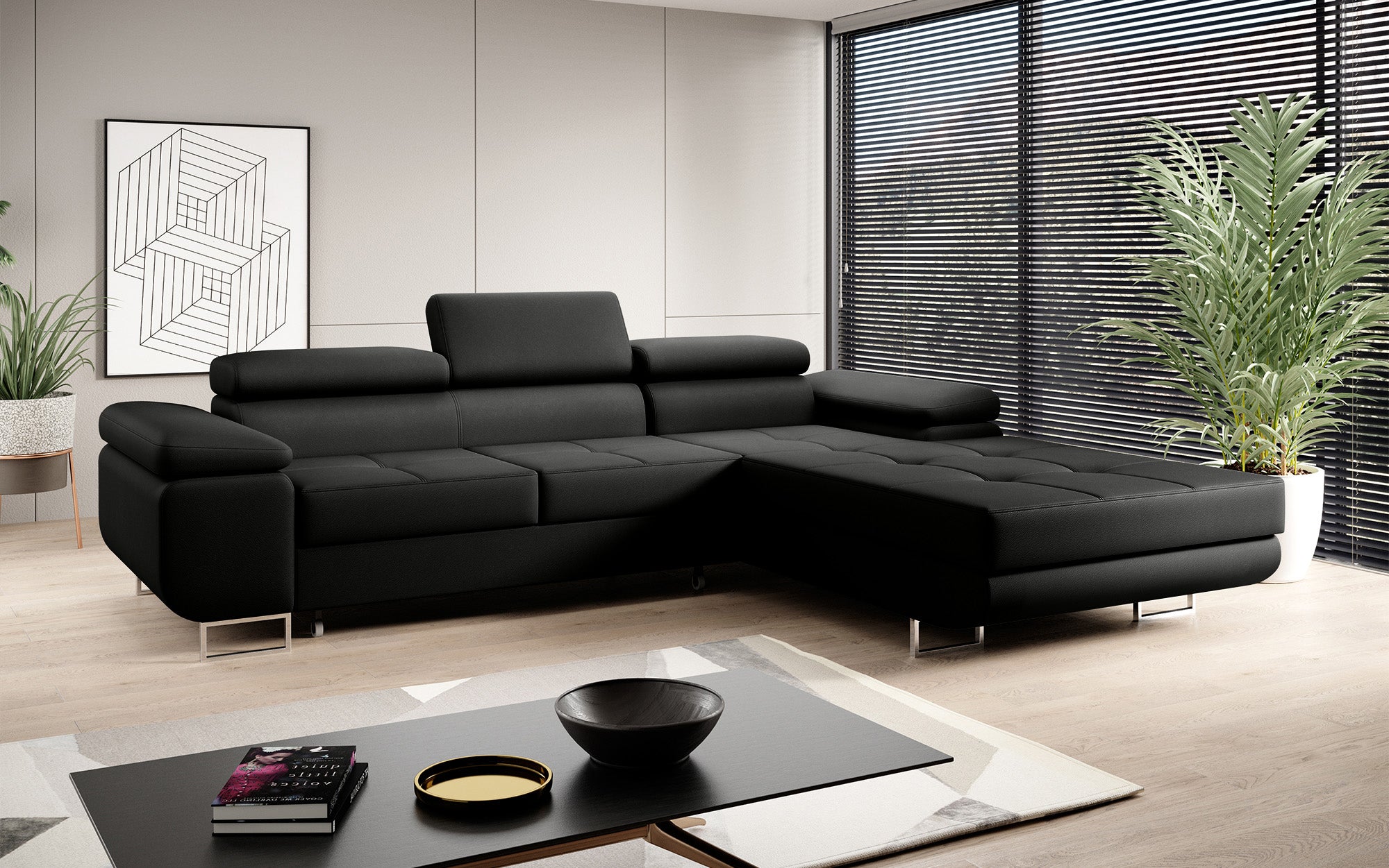 Designer sofa Calvera with sleep and folding function in faux leather