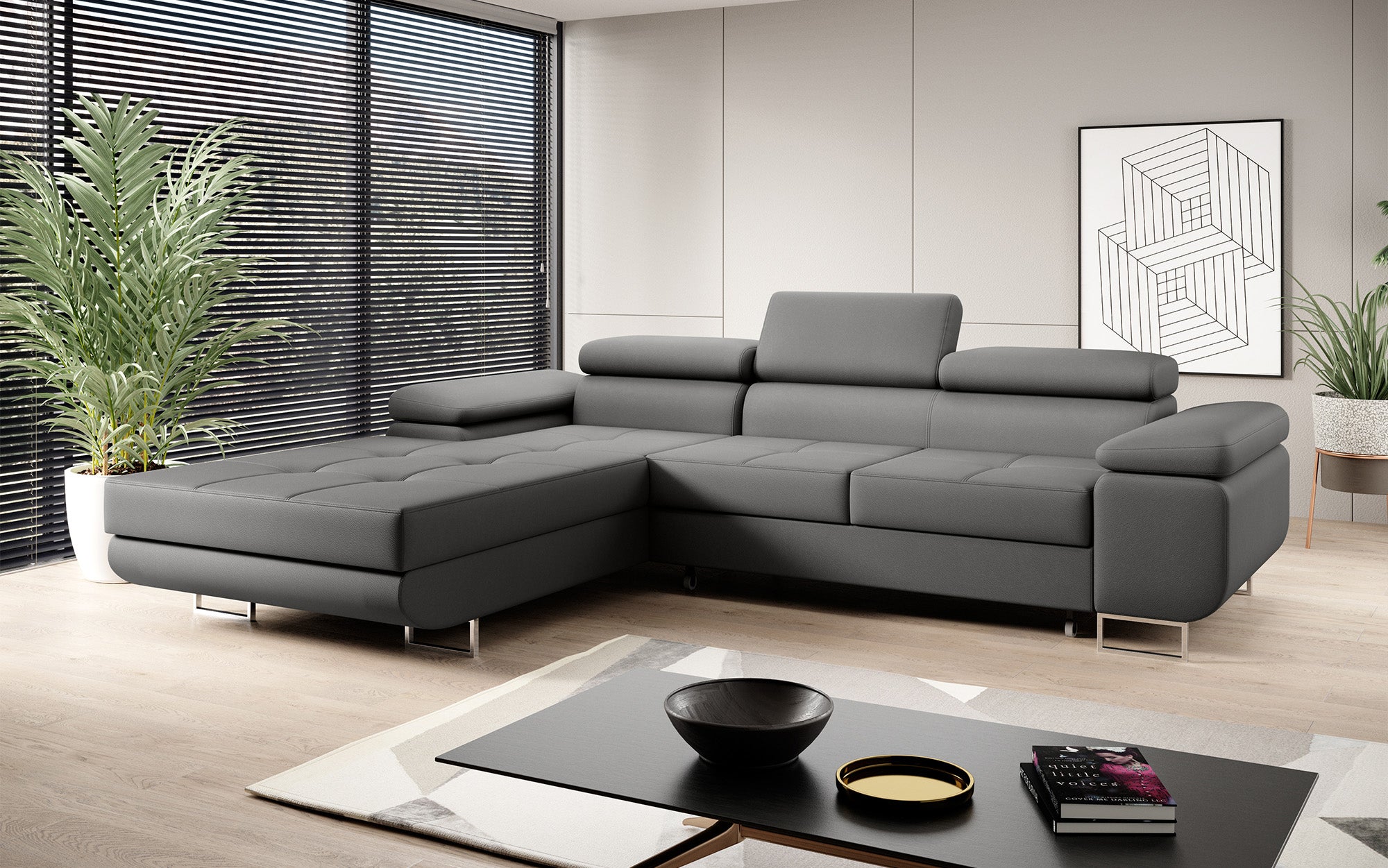 Designer sofa Calvera with sleep and folding function in faux leather