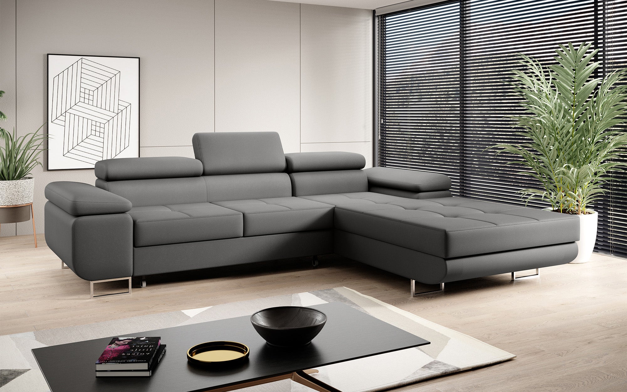 Designer sofa Calvera with sleep and folding function in faux leather
