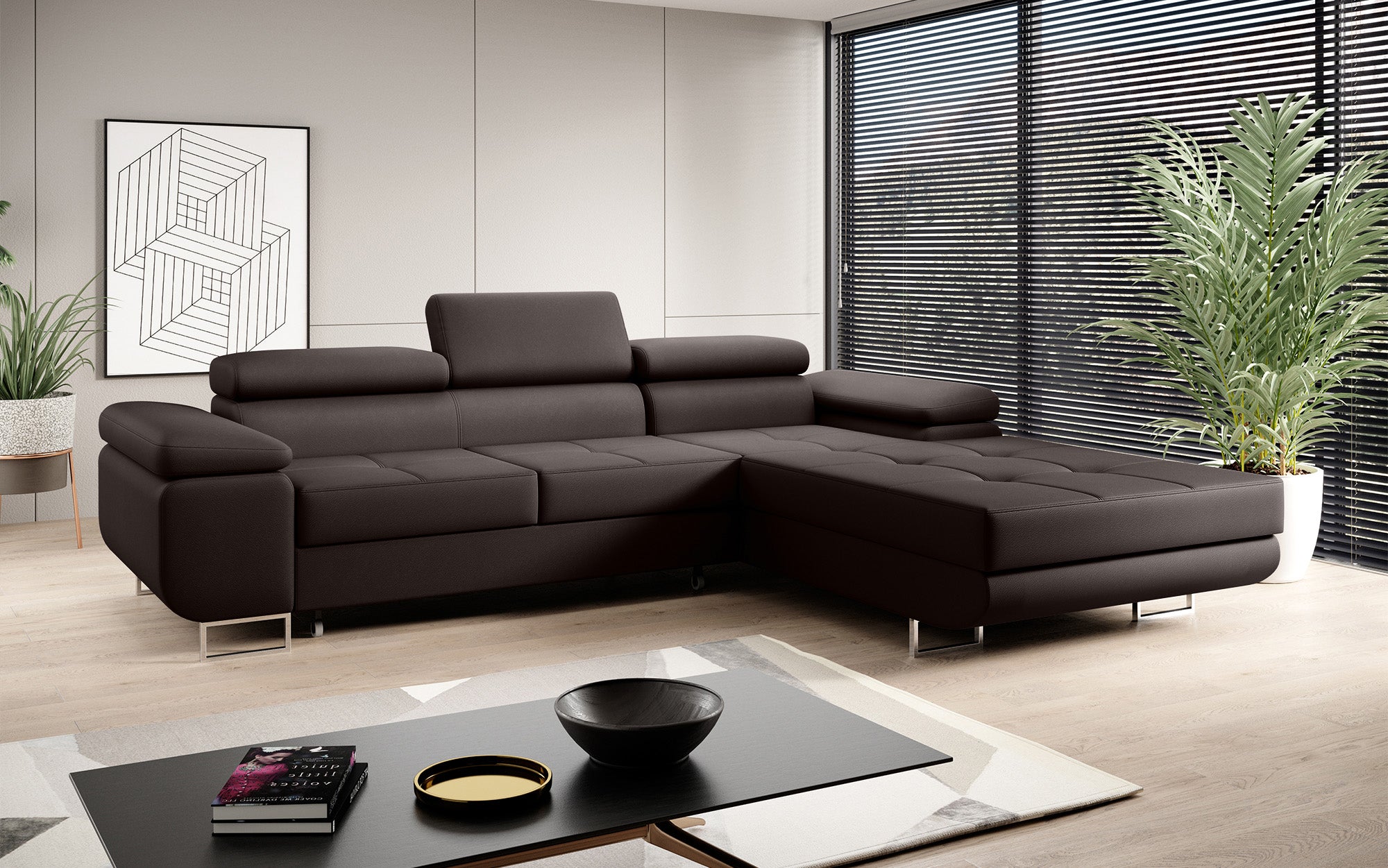 Designer sofa Calvera with sleep and folding function in faux leather
