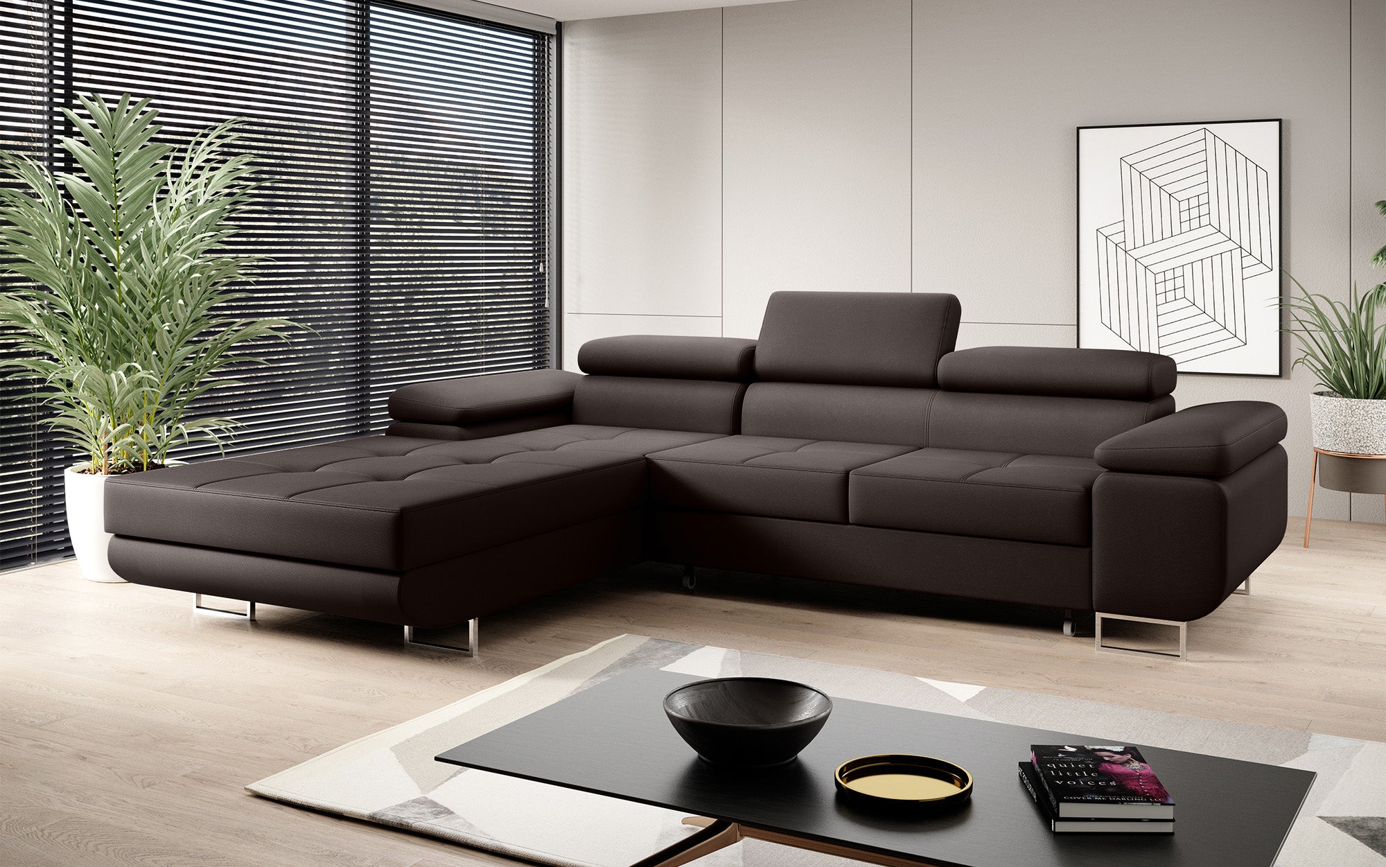 Designer sofa Calvera with sleep and folding function in faux leather