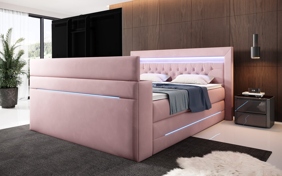 Pluto Boxspring Bed with TV Lift, RGB, and Storage