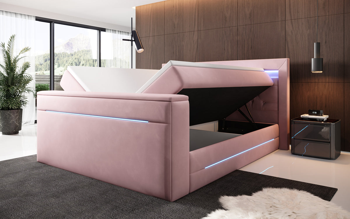 Pluto Boxspring Bed with TV Lift, RGB, and Storage
