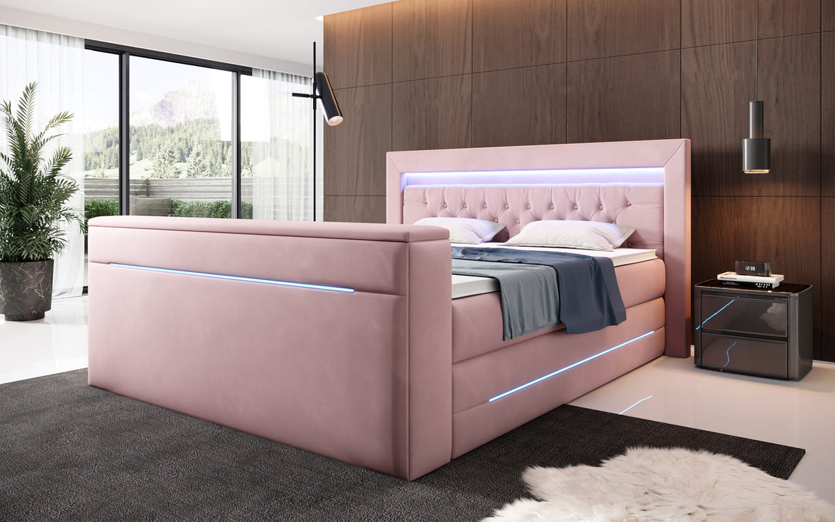 Pluto Boxspring Bed with TV Lift, RGB, and Storage