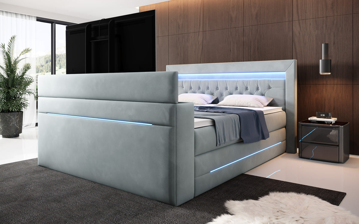 Pluto Boxspring Bed with TV Lift, RGB, and Storage