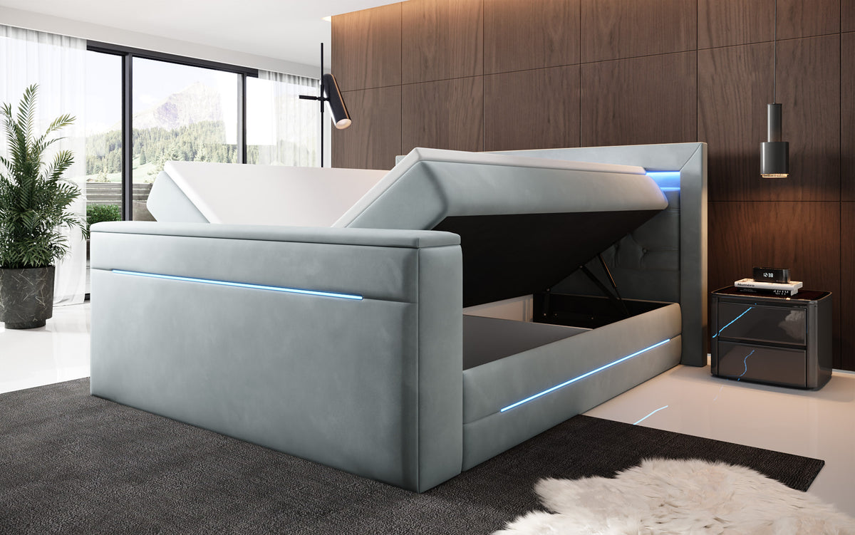 Pluto Boxspring Bed with TV Lift, RGB, and Storage