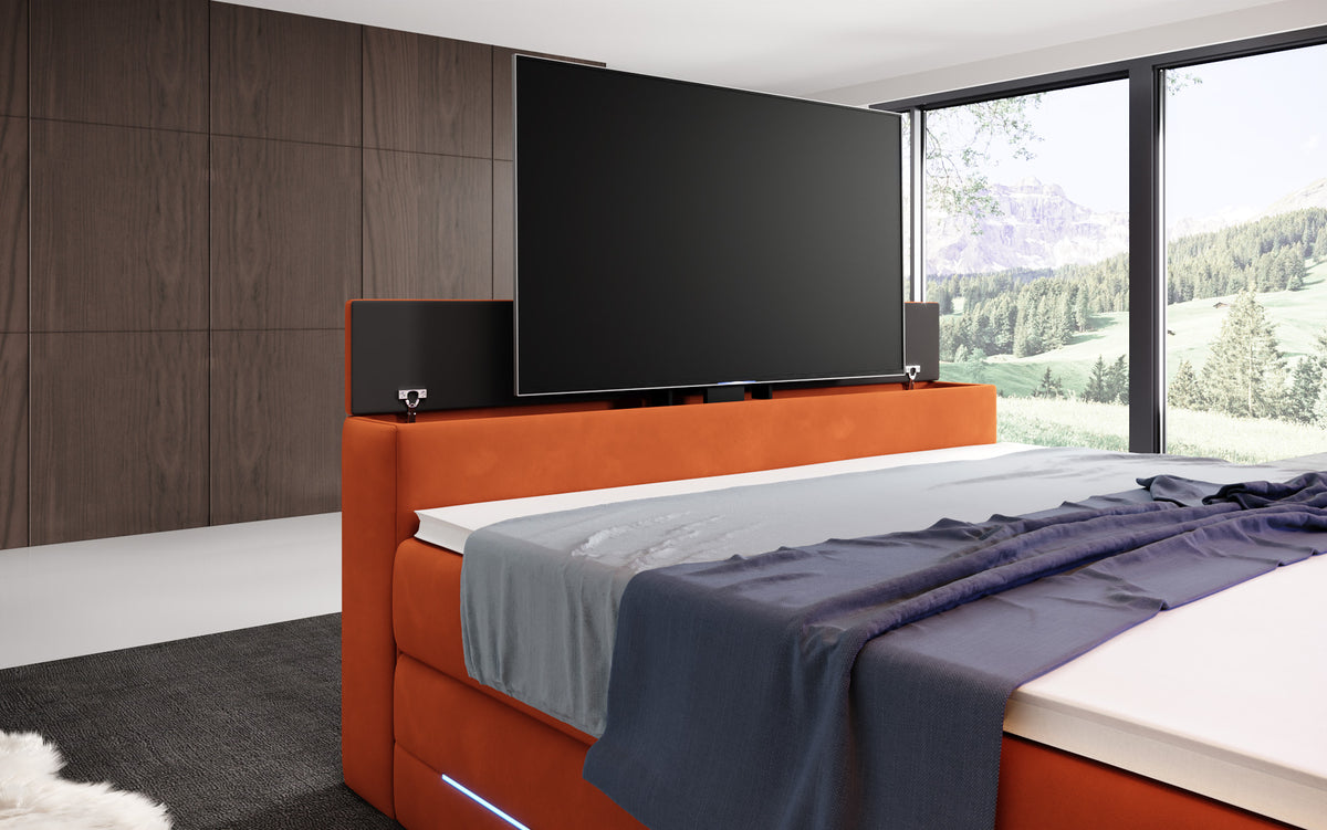 Pluto Boxspring Bed with TV Lift, RGB, and Storage
