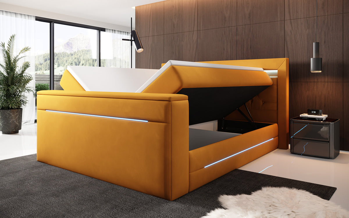 Pluto Boxspring Bed with TV Lift, RGB, and Storage