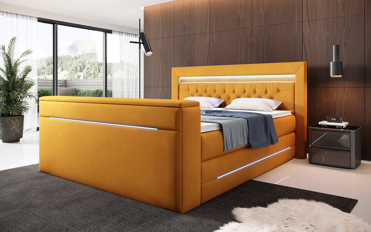 Pluto Boxspring Bed with TV Lift, RGB, and Storage