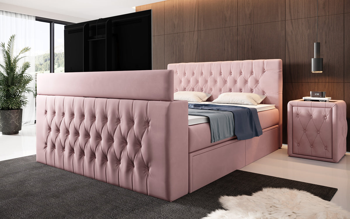 Vulnero Boxspring Bed with TV Lift and Storage (2 Drawers)