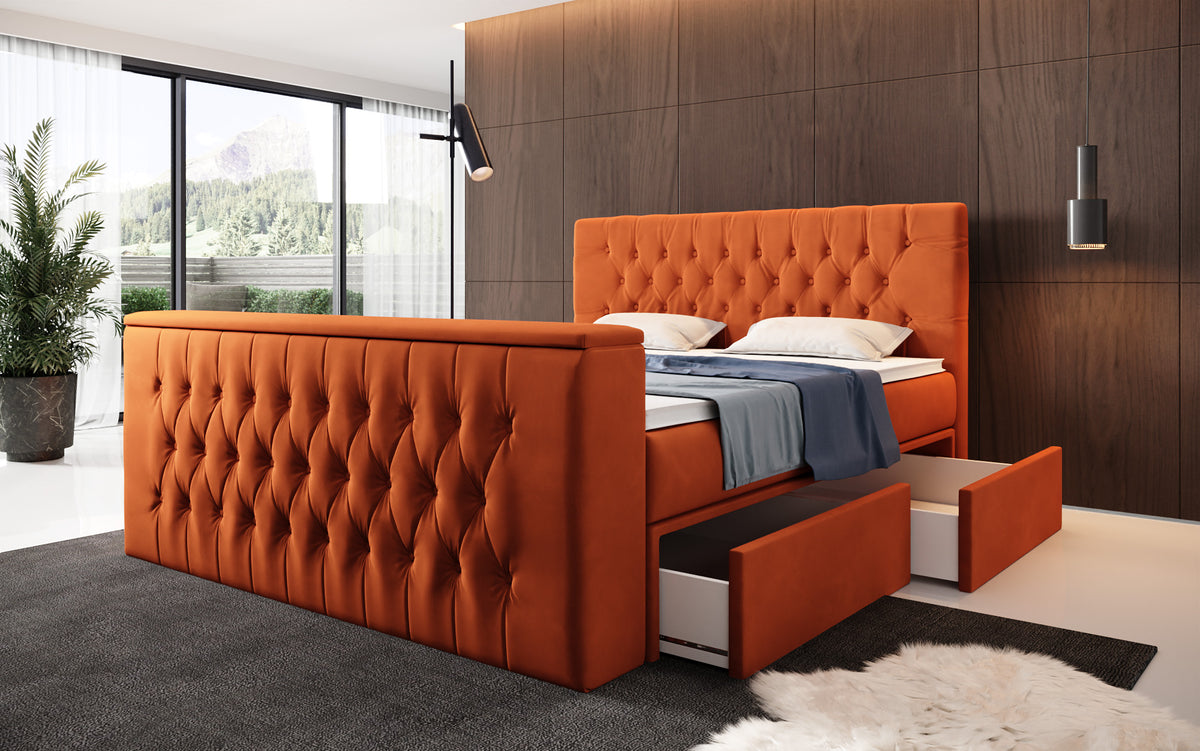 Vulnero Boxspring Bed with TV Lift and Storage (2 Drawers)