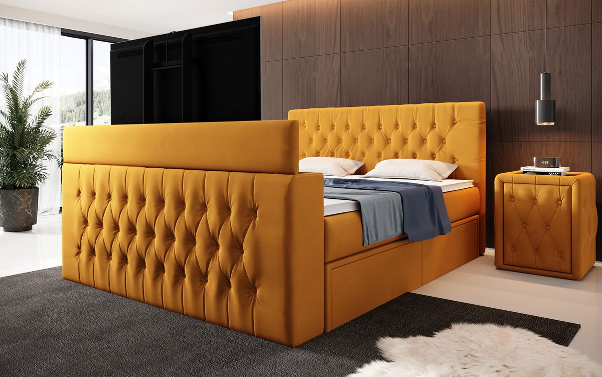 Vulnero Boxspring Bed with TV Lift and Storage (2 Drawers)
