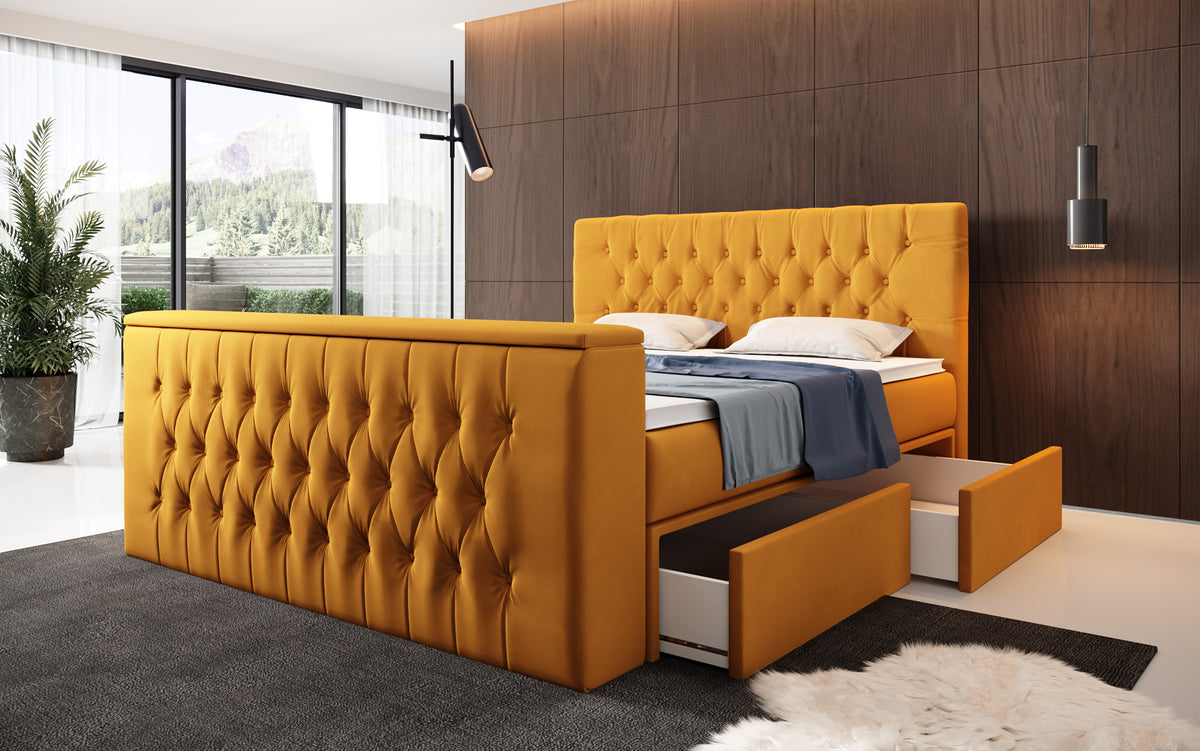 Vulnero Boxspring Bed with TV Lift and Storage (2 Drawers)
