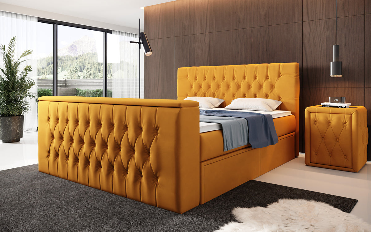 Vulnero Boxspring Bed with TV Lift and Storage (2 Drawers)