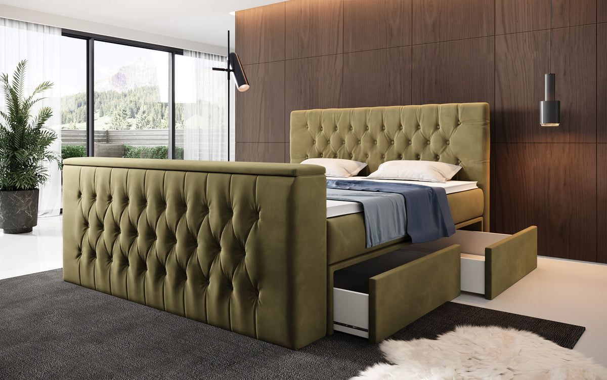 Vulnero Boxspring Bed with TV Lift and Storage (2 Drawers)