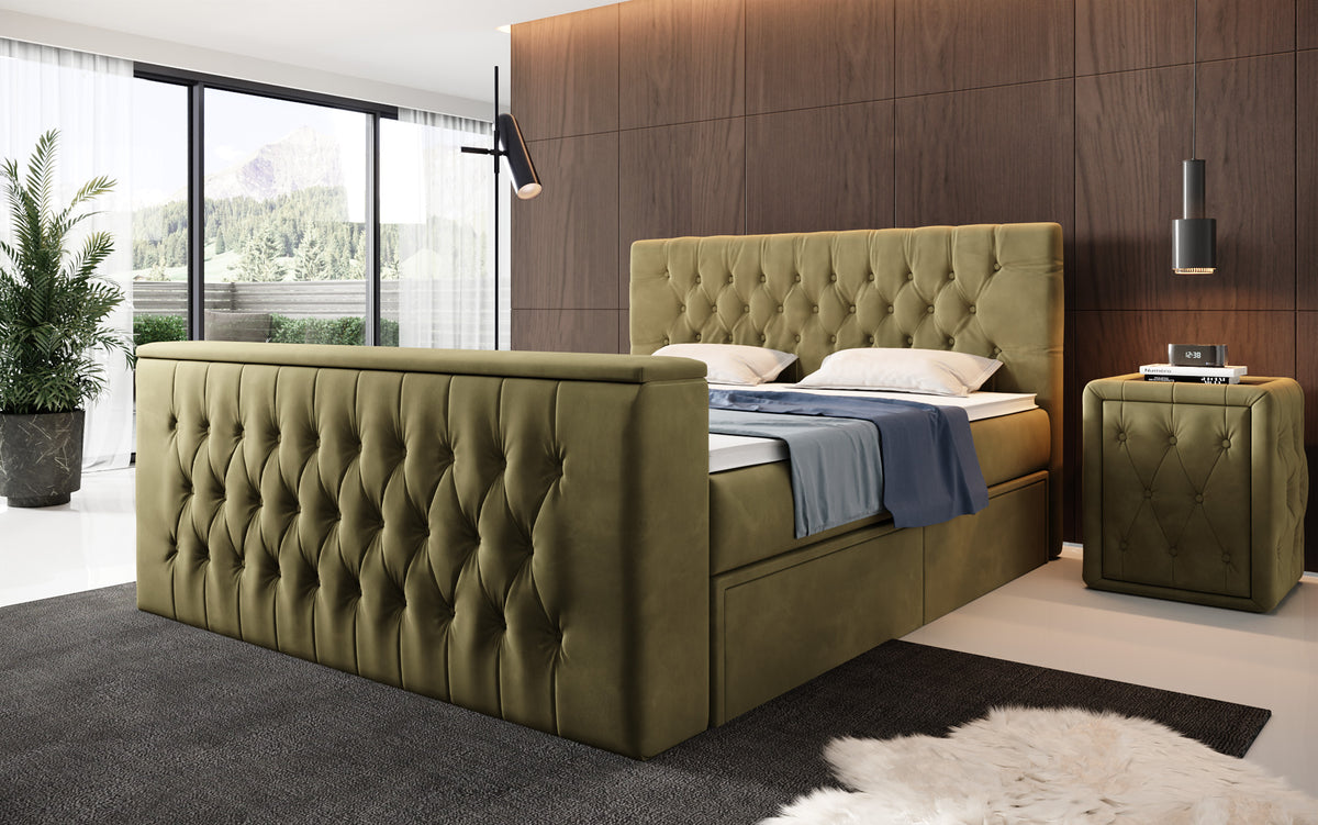 Vulnero Boxspring Bed with TV Lift and Storage (2 Drawers)