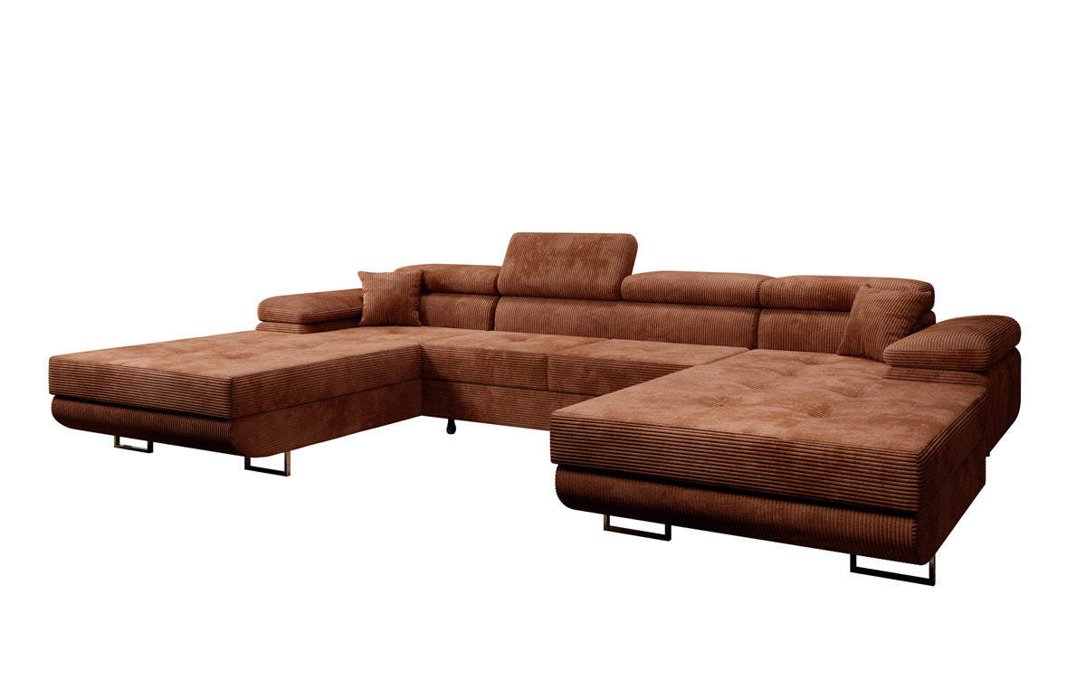 Designer Sofa Calvera U with Sleeping and Folding Function in Corduroy