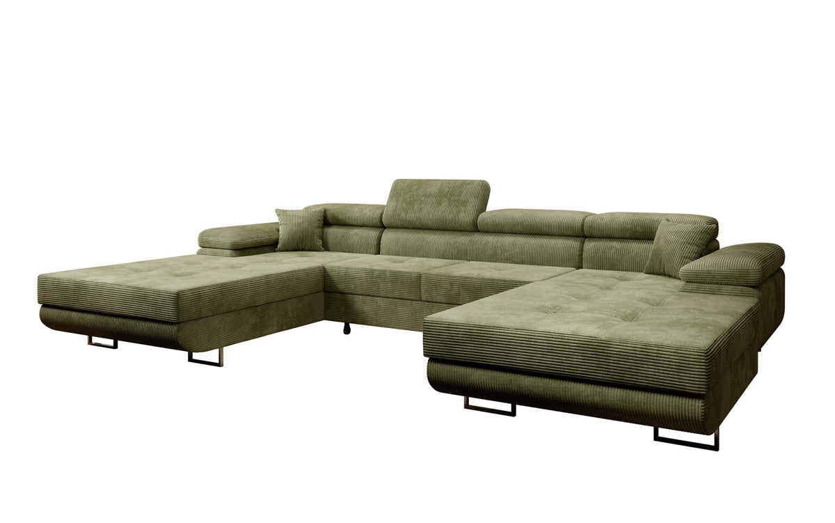 Designer Sofa Calvera U with Sleeping and Folding Function in Corduroy