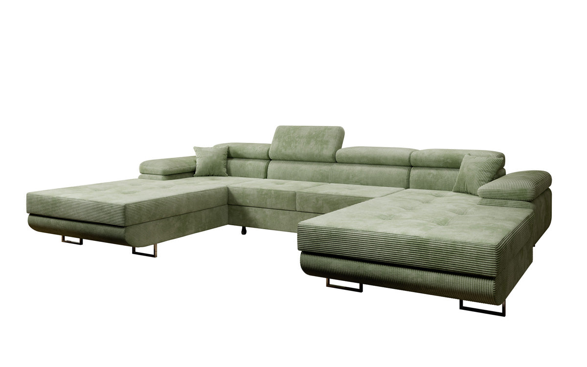 Designer Sofa Calvera U with Sleeping and Folding Function in Corduroy