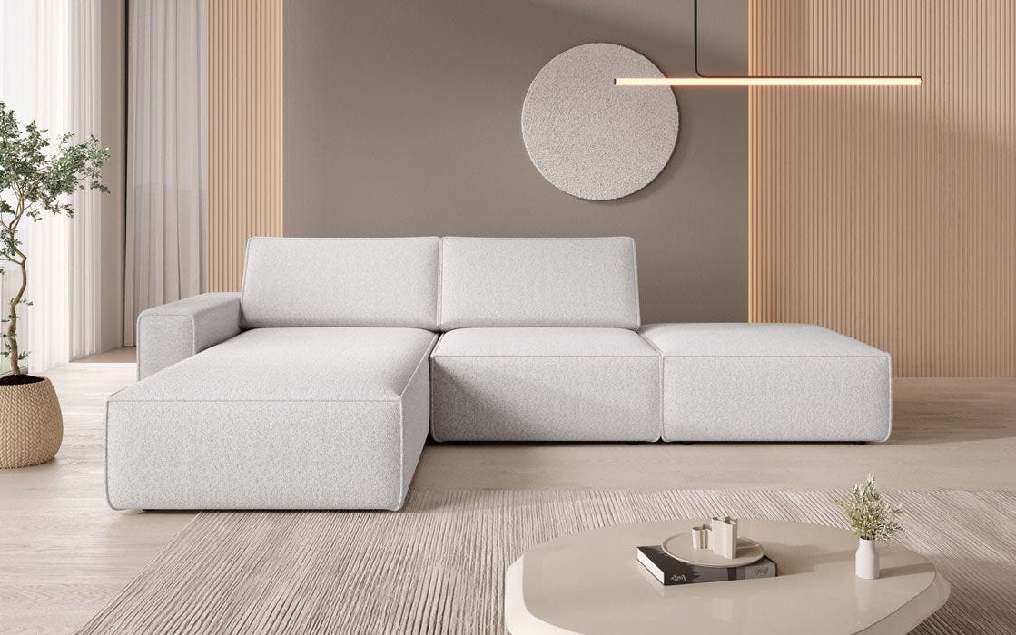 Modular corner sofa Yuma with bouclé side stool
