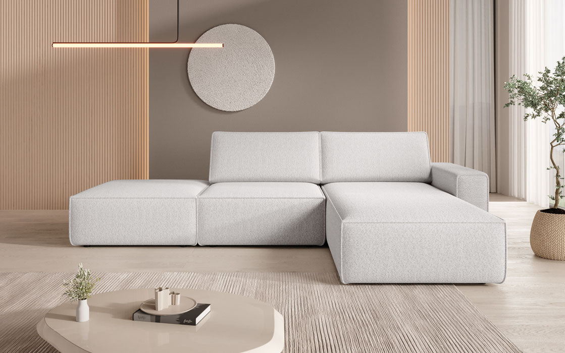 Modular corner sofa Yuma with bouclé side stool