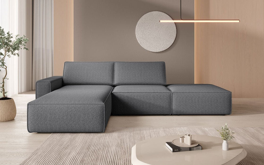 Modular corner sofa Yuma with bouclé side stool