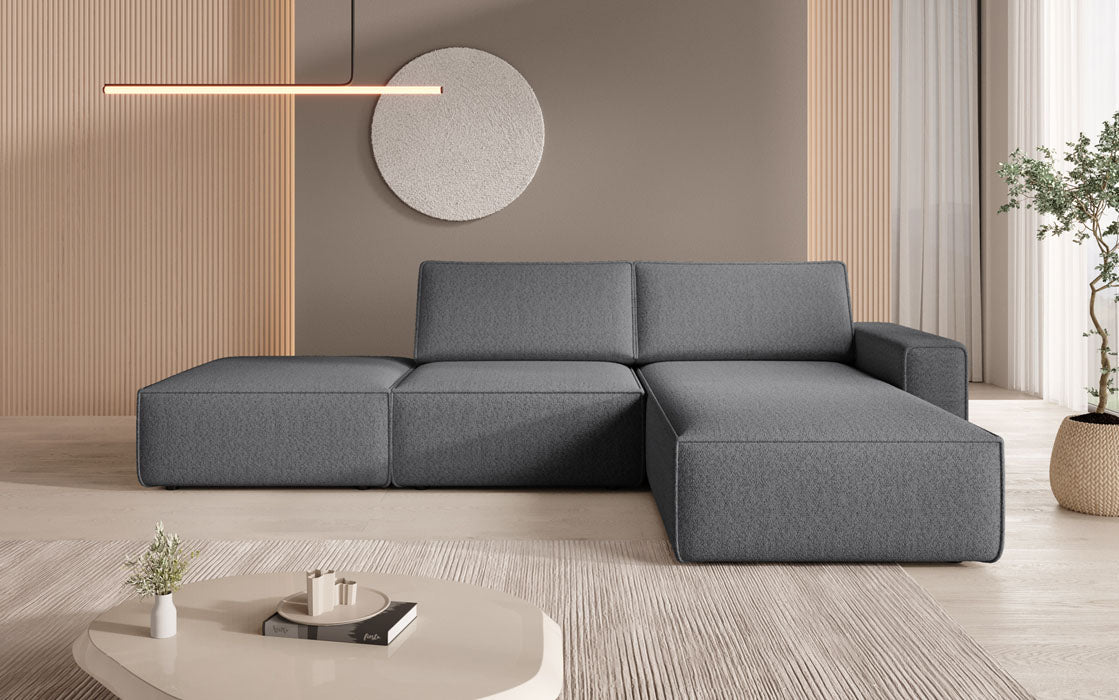 Modular corner sofa Yuma with bouclé side stool