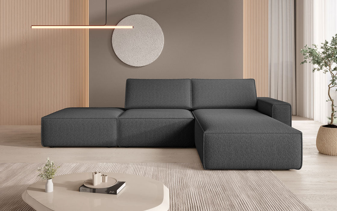 Modular corner sofa Yuma with bouclé side stool