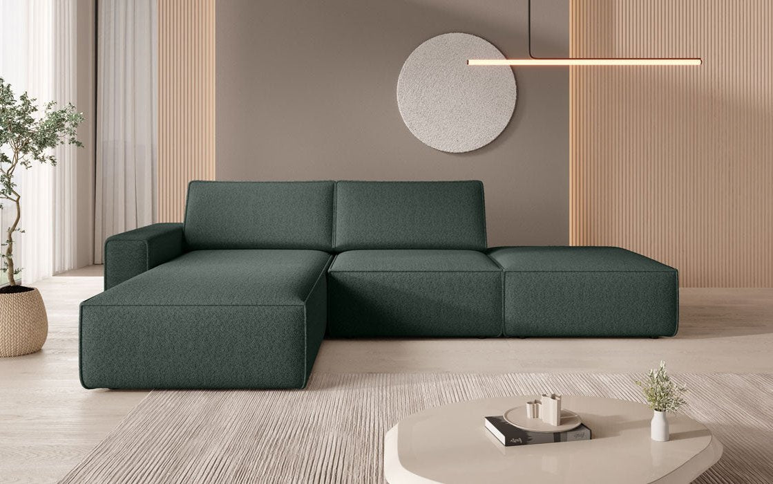 Modular corner sofa Yuma with bouclé side stool