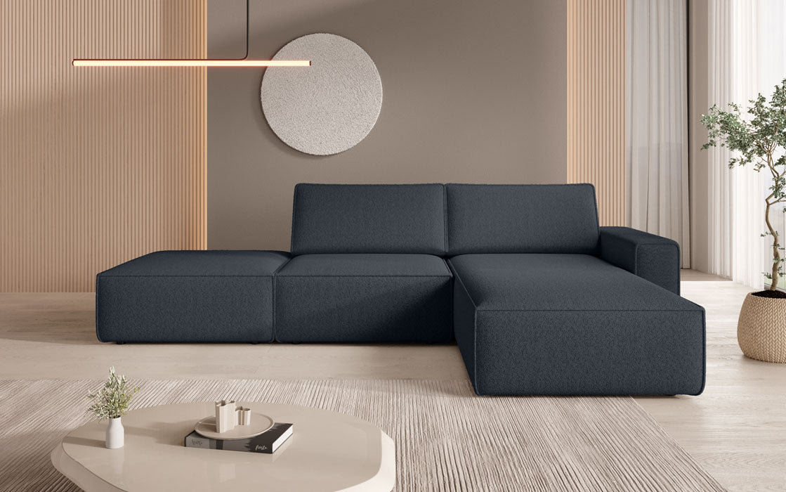 Modular corner sofa Yuma with bouclé side stool