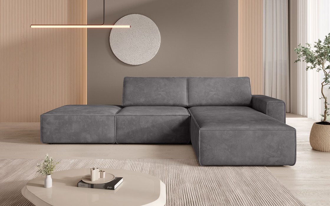 Modular corner sofa Yuma with corduroy side stool