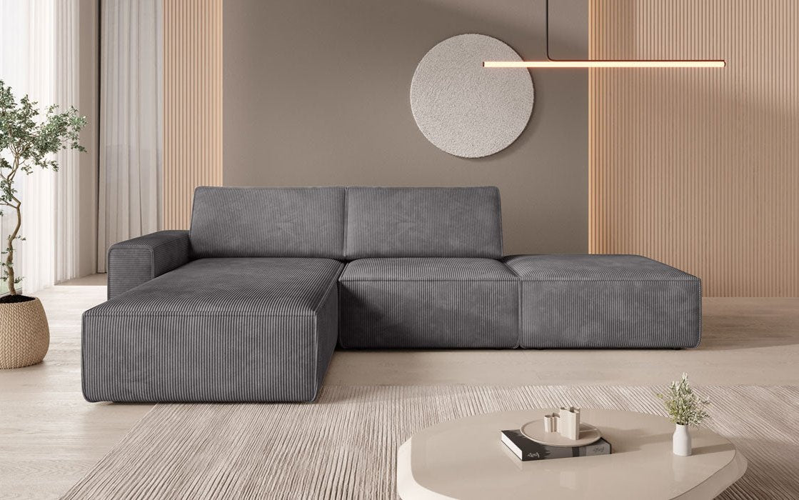 Modular corner sofa Yuma with corduroy side stool