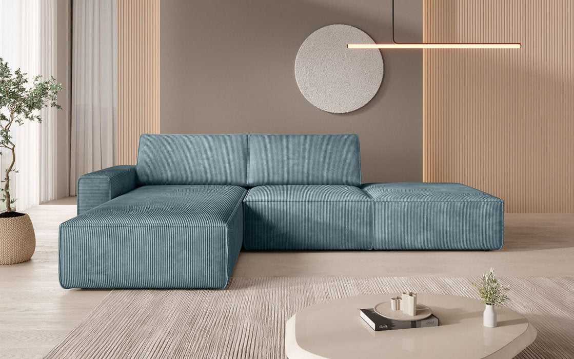 Modular corner sofa Yuma with corduroy side stool