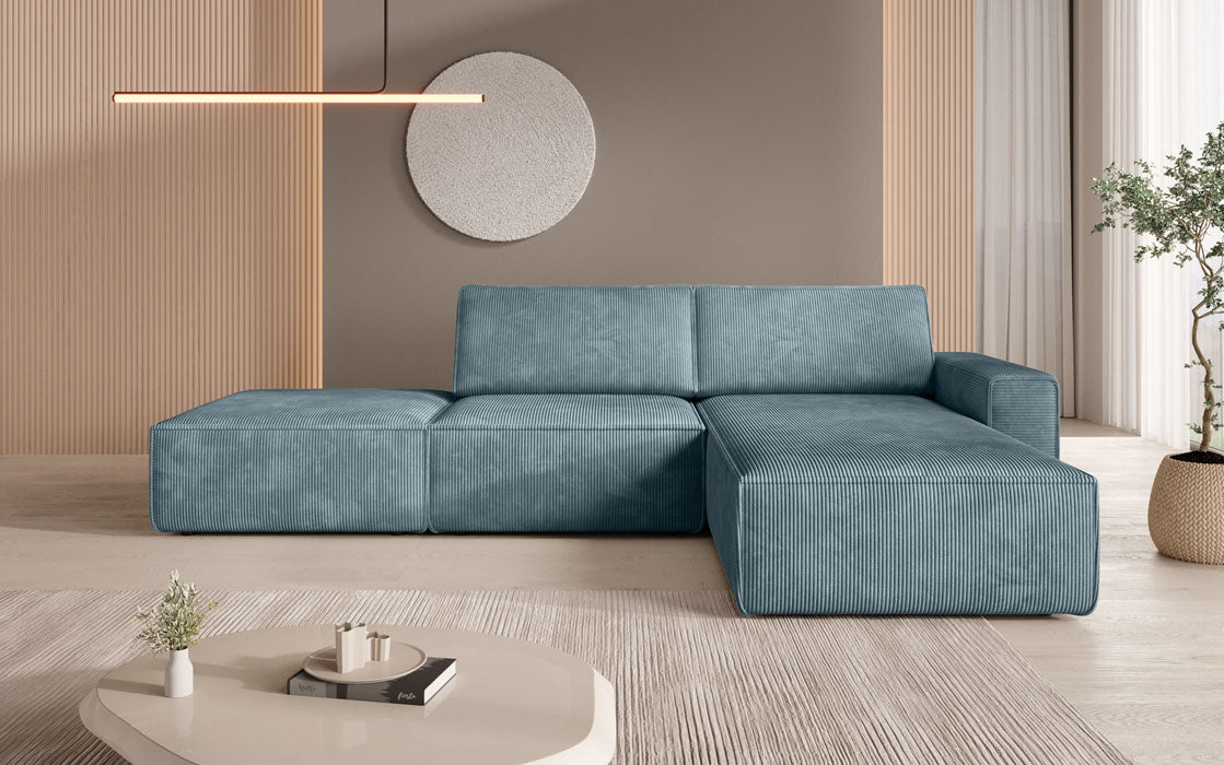 Modular corner sofa Yuma with corduroy side stool