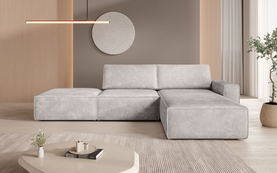 Modular corner sofa Yuma with corduroy side stool