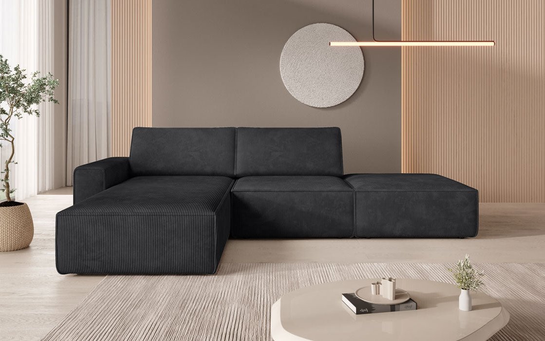 Modular corner sofa Yuma with corduroy side stool