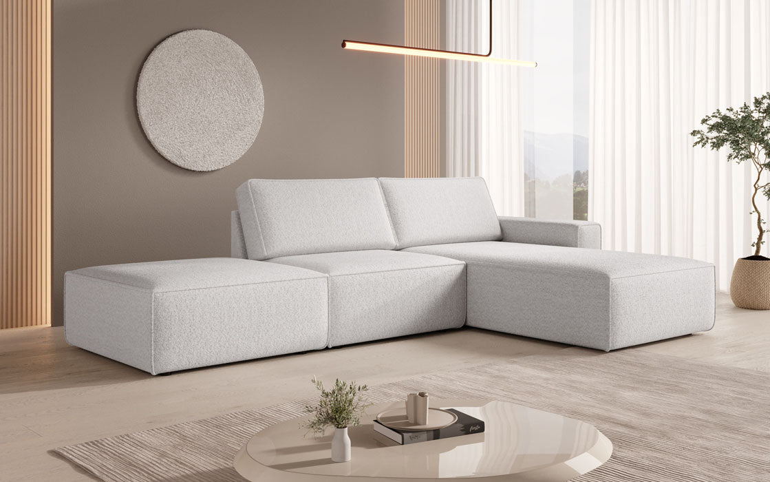 Modular corner sofa Yuma with bouclé side stool