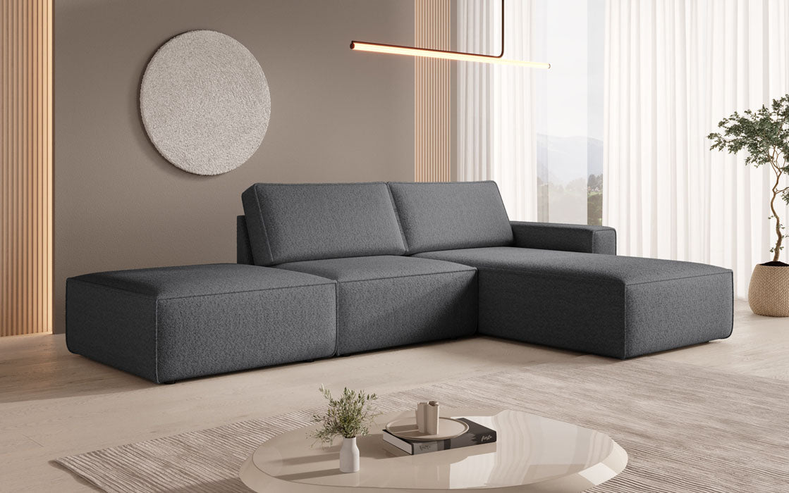 Modular corner sofa Yuma with bouclé side stool